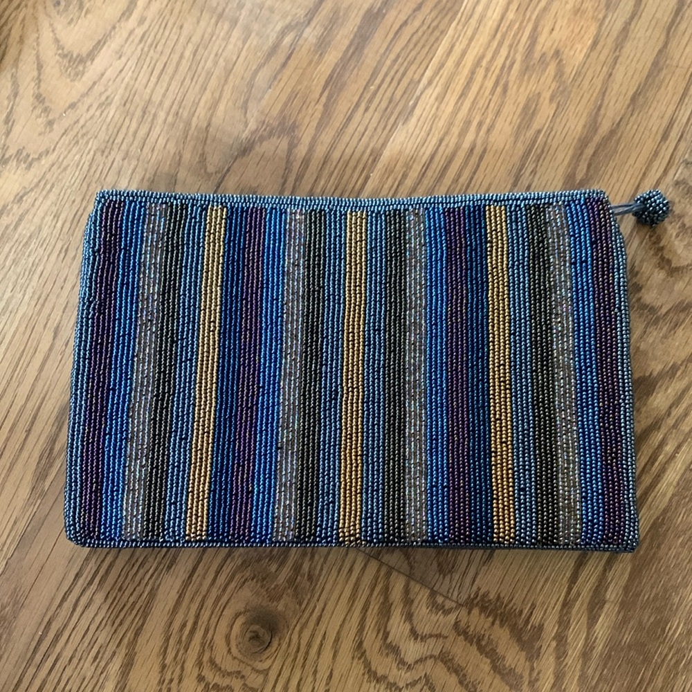 Vintage Multicolored Stripes Beaded Clutch Evening Bag